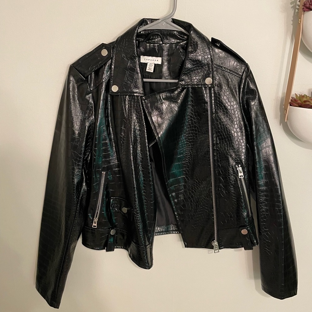Top shop Faux Leather Jacket, alligator skin print. Size 4.
